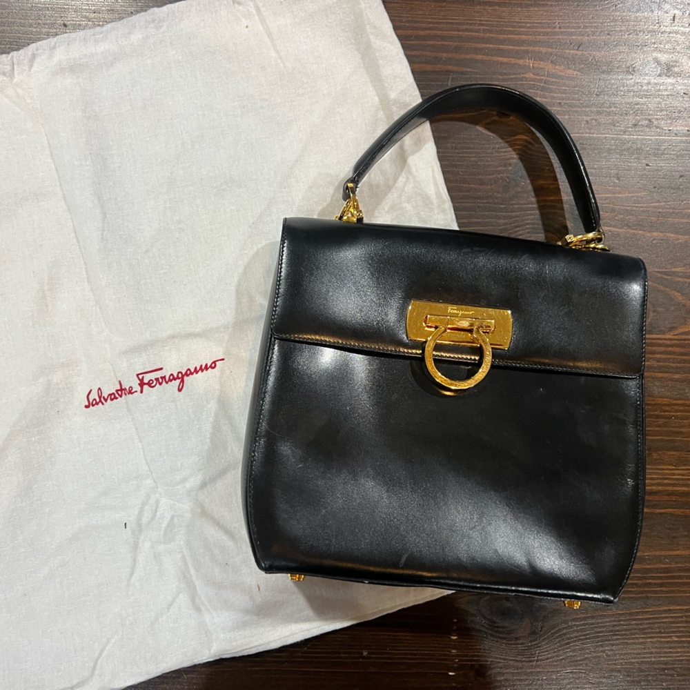Salvatore Ferragamo Black and Gold Handbag